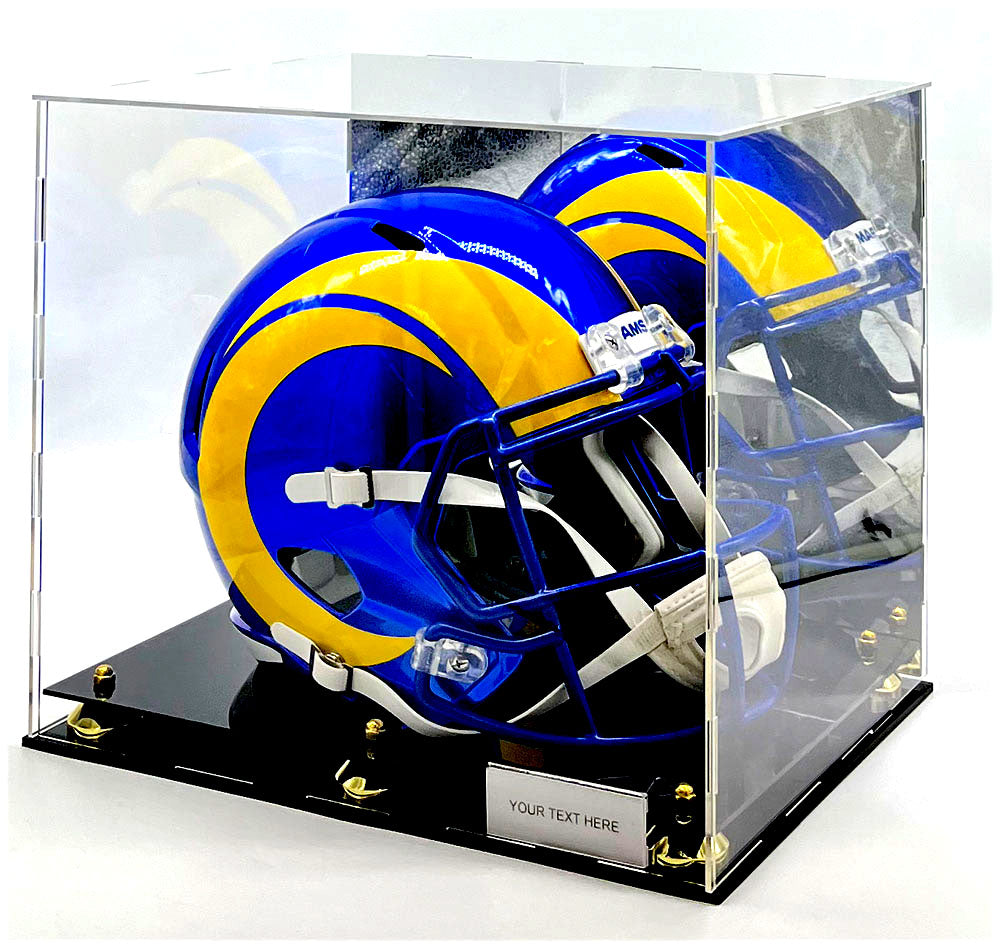double football helmet case Football Helmet Acrylic Display Case Box Gold Mirror 2 Level Riser Sho –  BH21 Enterprise